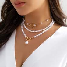 1pc Multi-Layer Minimalist Faux Pearl Necklace, Suitable For Women's Daily And Holiday Wear