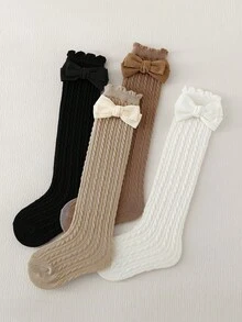 4 Pairs Kids Cute Cable Knit Straight Tube Socks, Girls Versatile Seamless Ankle Socks For All Seasons - Multicolor - View 4