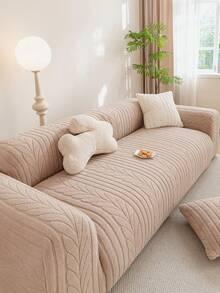 1 Stück einfarbige Plüsch Sofaüberwurf, weich & hautfreundlich, Jacquard Design, tierfreundlich, maschinenwaschbar, langanhaltend, Weihnachten Neujahr Feiertag Party Heimdekoration, Sofaschutz, passend für 1/2/3/4-Sitzer Sofa