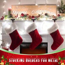 6 Pcs Stocking Holders Metal Stocking Hangers Mantle Hanging Hooks Holiday Xmas Fireplace Stair Indoor Decor Sliver