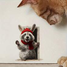 1 pieza, Lindo mapache junto a la puerta Pegatina de pared con sensor, Adecuado para decoración de pared y puerta, Pegatina de patrón artístico, Adecuado para dormitorio, cafetería, restaurante, ofitalla grandea y más, Muy adecuado para decoración de arte de pared del hogar, Papel tapiz para pared del hogar, Tatuaje de pared autoadhesivo, Pegatinas de pared adhesivas, Pegatinas de esquina de la pared