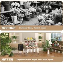 Flower Display Stand With 12 Buckets, 3 Layers Flower Bar, White Metal Plant Stand With Wheels, Heavy Duty Flower Cart Indoor Outdoor Patio Garden Wedding Florist, White Metal Frame - 白色+3層 - 查看 7