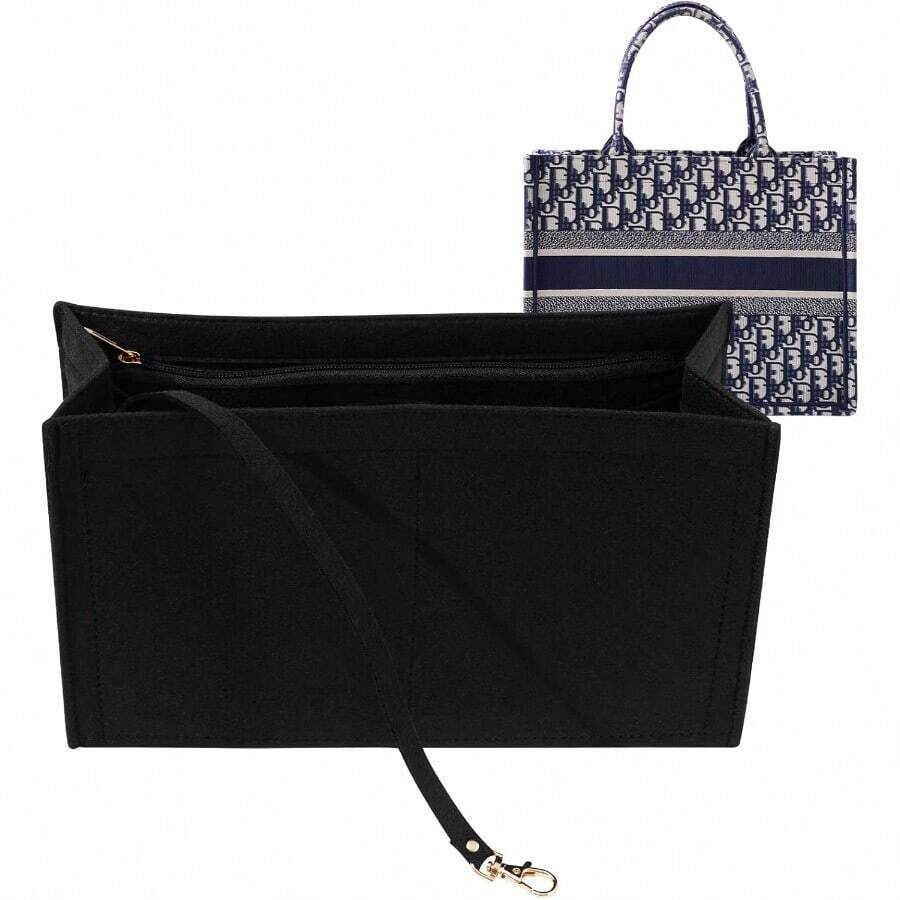 Purse Insert Organizer For  Book Tote Medium Bag Insert With Premium Felt And Multiple Pockets Large Black