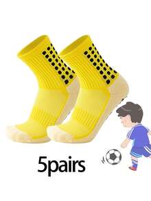 1/5 Pairs Kids/Teens Sports Socks, Colorblock Football/Basketball/Cycling Crew Socks, Non-Slip Athletic Socks