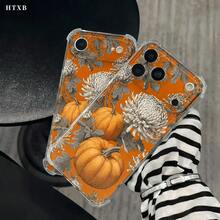 Funda para teléfono con diseño de calabaza blanca y crisantemo, protección anticaídas en las cuatro esquinas, compatible con phone 17, 16, 15, 14, 13, 12, 11 Pro, X y XS. Ideal para Halloween y Acción de Gracias. - transparente - Ver 4
