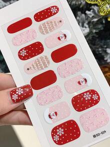 1 pezzo Adesivi per unghie a copertura totale con motivi natalizi di fiocchi di neve, alberi di Natale, cervi, colori sfumati e strisce glitterate, adatti per arte di unghie fai-da-te per donne