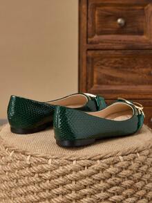 WHDXY 1 Pair Women's Pointed Toe Flats, Soft Leather Office Shoes, Versatile Loafers, Shallow Soft Bottom Fairy Style Flat Heel Slip-On Commuter Shoes - Green - View 3