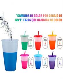 Vasos magicos cambian de color con tapa popote 710 ml paquete 20 piezas vaso reutilizable con tapa y popote efecto termico cambia color ideal para fiestas regalos infantiles eventos promocionales - Multicolor - Ver 5
