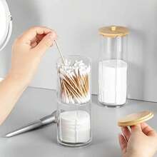 Acrylic Cotton Swab And Cotton Organizer Holder With Bamboo Lid - 無色 - 查看 6