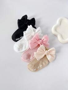 4 Pairs Girls' Ruffle, Bowknot, Floral Design Short Socks - Multicolor - View 8