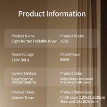 OBOVAY Mini Portable Folding Smart Timer Quick Drying Machine, Home Drying Cabinet With Drying Bag, Compact Travel Version - UK Plug(220-240V) - View 7