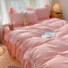 Chic Ruffle Lace Polyester Duvet Cover Set - Girl White Bedding - 2 Piece Twin Comforter Duvet Cover With Zipper Closure - Ultra Soft And Lightweight (White, Twin) - NO Comforter Included - Hồng - Xem 10