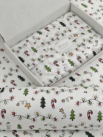 5/10/20 Piezas de Papel Delgado con Diseño de Luces de Navidad, Color (Blanco), Árbol de Navidad, Caramelo, Estrellas - 50 cm * 35 cm, Papel de Embalaje Hecho a Mano, Fácil de Proteger Artículos, Relleno de Caja de Regalo, Decoración de Fiesta - Diseño de Estilo Navideño, Embalaje Duradero, Embalaje Navideño, Decoración Navideña, Embalaje de Fiesta, Embalaje de Boda, Embalaje de Regalo, Papel de Embalaje Esencial, Halloween, Navidad, Carnaval