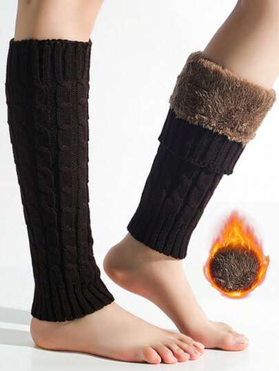 1 par de calentadores de piernas de punto para mujer, medias de botas de rodilla de ganchillo tejido, calcetines gruesos y térmicos, adecuados para fiestas, deportes y uso diario