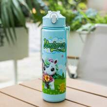 1pc 750ml/25oz Cartoon Pony Themed Plastic Water Bottle, Leak-Proof, Portable, With Straw, Hand Wash Only, Suitable For Outdoor Activities, Sports, Camping - Great For Holidays And Birthday Gifts