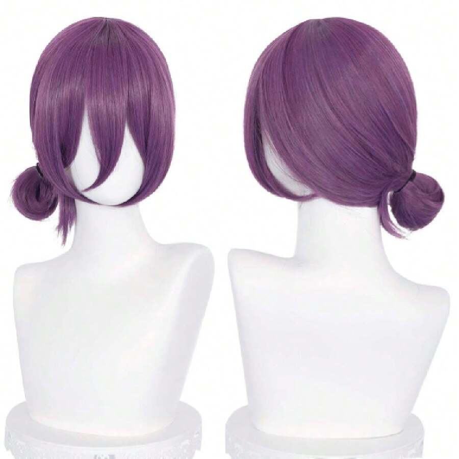 Purple Cosplay Wig For Women , Short Purple Anime Wigs With Bangs + Wig Cap For Halloween Costume Party,23351340 - Màu tím - Xem 1