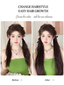 2pcs Long Layered Ponytail Fluffy Ponytail Extensions Wrap Around Clip In Ponytail Hair Extensions Synthetic Ribbon Drawstring Tie To Hair Ends Black Brown Natural Hairpiece For Women 30cm/40cm/50cm - Multicolor - View 4