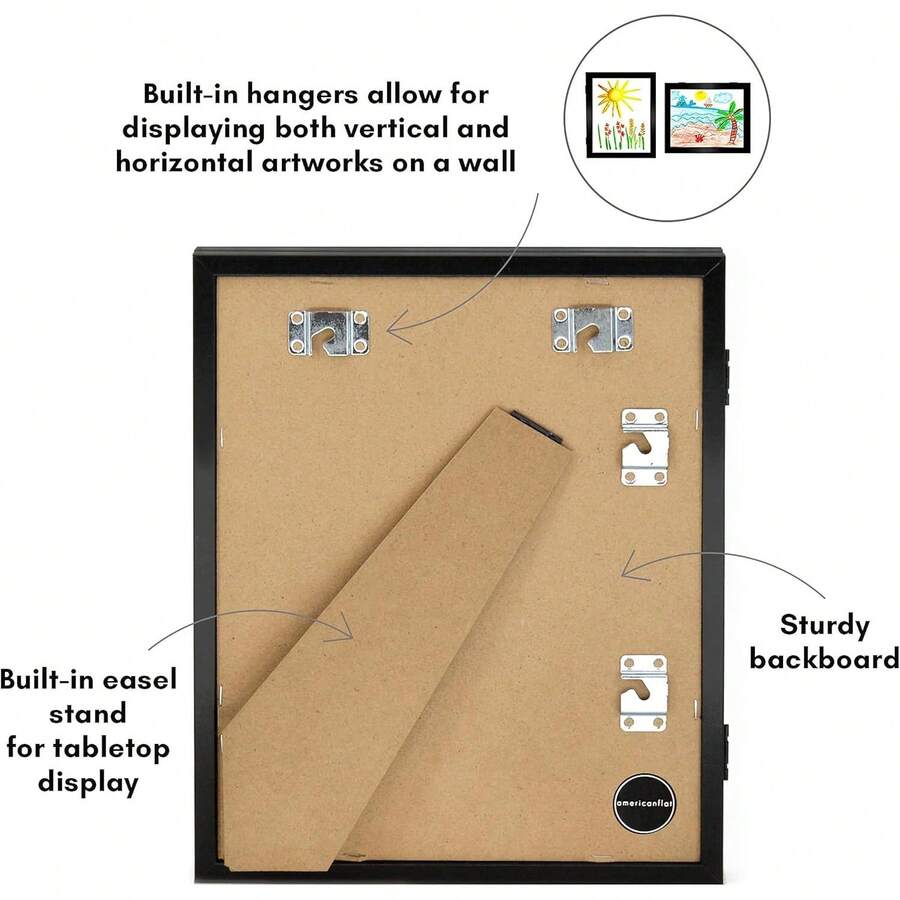 Americanflat - Marco de arte para niños de 10 x 12,5 pulgadas, marco de fotos de carga frontal para obras de arte, uso como marco de fotos de 8,5 x 11 pulgadas con tapete – Mi obra maestra - Negro - Ver 1