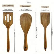3 Set Of Wooden Tableware Set, Wooden Spatula, Spoon, Shovel, Wooden Rice Scoop, Wooden Spatula Groove, Wooden Cooking Spoon, Non-Stick Cooking Utensil Set, Comfortable Grip Spoon, Kitchen Tool Set, Kitchen Small Tools, Cooking Equipment Set, Suitable For Use During Christmas, Halloween, Thanksgiving, New Year Festivals