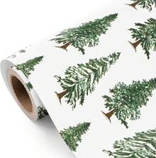 WRAPAHOLIC Kraft Christmas Wrapping Paper - Mini Roll - 17 Inch X 16.5 Feet - Watercolor Christmas Tree Wrapping Paper For Xmas Holiday, Party Celebration