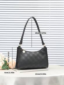Fashionable Casual Embossed Underarm Bag/Shoulder Bag For Women, Versatile For Daily Wear - Black - View 6