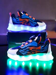 GUANGLAN 7-Color USB Charging Luminous Shoes For Boys, Children's Sports Shoes, Middle & Big Kids Breathable Lighted Shoes, Suitable For Halloween, Christmas Gifts, Spring/Summer/Autumn, Cartoon, Toddler/Little/Big Kids, Unisex Casual/Sports/Sneakers, Black Stylish New Flashing Shoes For Little Girls - Orange - View 7