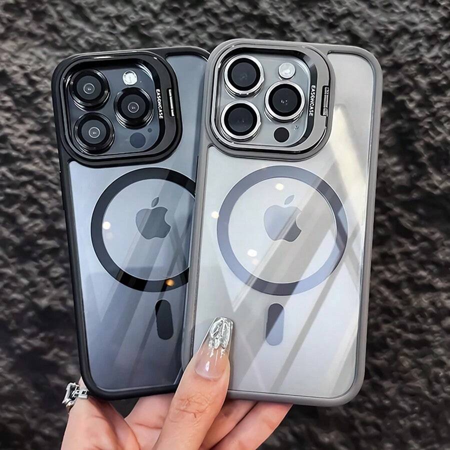 1 X Clear Case With Magnetic Wireless Charging Compatible With IPhone 16, 15, 14, 13, 12, And 11 Pro Max Plus (MagSafe Compatible), Clear Case With Metal Frame And Lens Protector Holder. - Grey - View 1