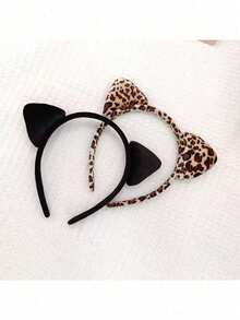 1/2pcs Cute Leopard Print Cat Ear Headband, Suitable For Halloween Party Hairband Hair Hoop - Multicolor - View 5