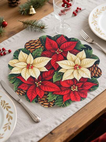 4件套复古圣诞亚麻餐垫，圣诞花环图案，圣诞餐桌垫，圣诞晚餐垫，圣诞装饰品，圣诞中心摆件，圣诞餐具装饰，冬季装饰，圣诞厨房装饰，咖啡桌装饰，圣诞家居装饰，房间装饰，圣诞礼物，派对礼品，圣诞节，平安夜，圣诞装饰，2026新年装饰