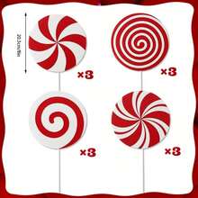 12 Stücke großes rot-weißes festliches Weihnachtsbaumschmuck-Set - PVC-Hänge-Süßigkeiten-Deko für Bäume, Vasen, Büro, Feiertagspartys, ohne Strom, klassischer Weihnachtsstil, vielseitige Ornamente