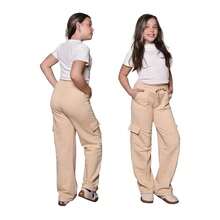 Calça Cargo Juvenil Moletinho - Bege - Visão 2