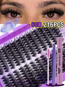 万圣节和圣诞节新品假睫毛 216/192 股簇，大容量多功能睫毛套装，30D+40D+50D+60D+80D+100D，D 卷曲假睫毛，多长度混合密度睫毛夹套装，包括睫毛粘合剂和密封剂，睫毛工具镊子，化妆刷，D 卷曲 10-18 毫米混合单根睫毛，DIY 假睫毛，柔软 3D 蓬松睫毛夹，DIY 漫画风格睫毛夹，方便家庭使用 - 紫色 - 查看 2
