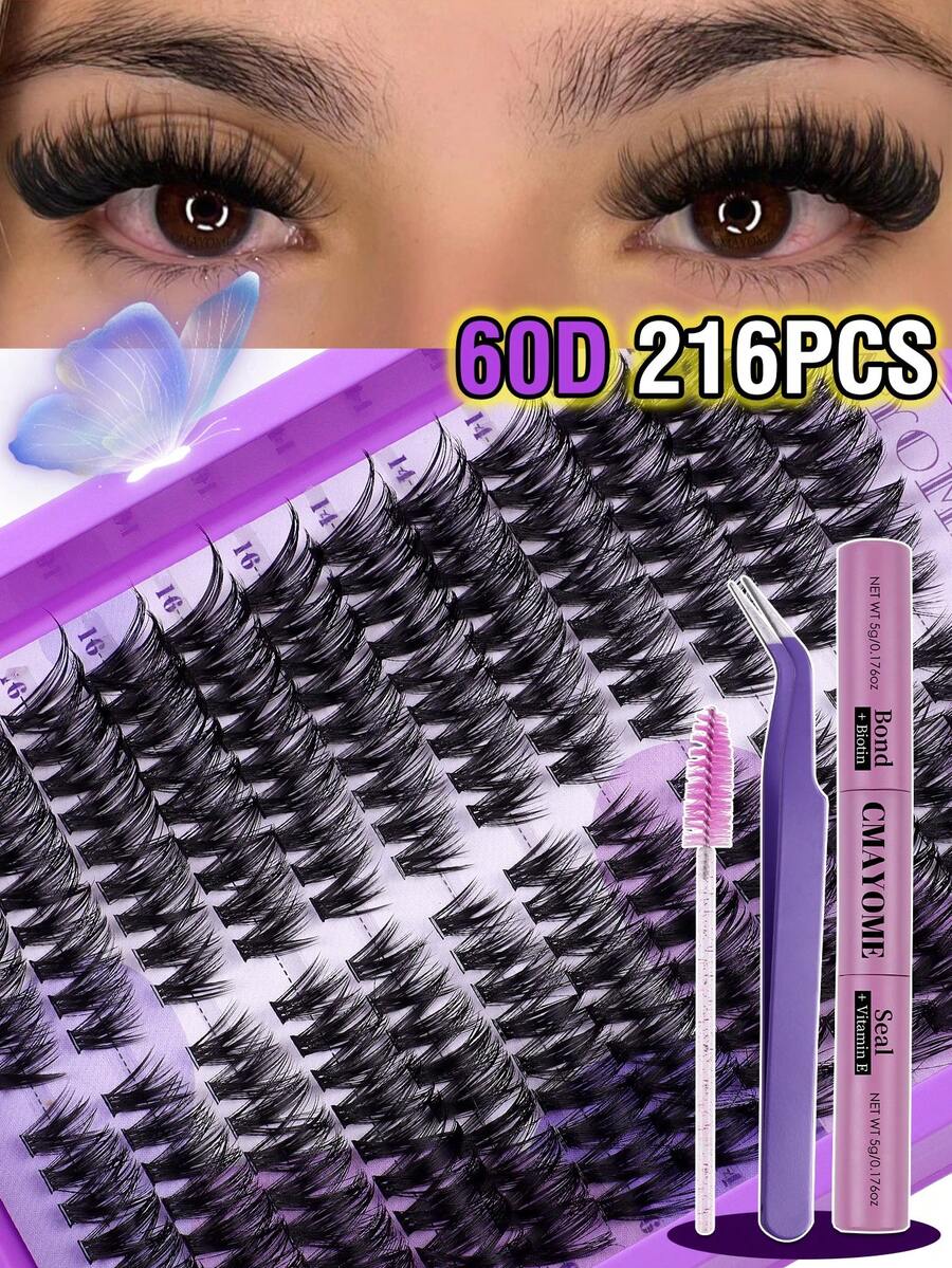 万圣节和圣诞节新品假睫毛 216/192 股簇，大容量多功能睫毛套装，30D+40D+50D+60D+80D+100D，D 卷曲假睫毛，多长度混合密度睫毛夹套装，包括睫毛粘合剂和密封剂，睫毛工具镊子，化妆刷，D 卷曲 10-18 毫米混合单根睫毛，DIY 假睫毛，柔软 3D 蓬松睫毛夹，DIY 漫画风格睫毛夹，方便家庭使用