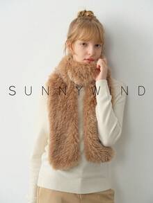 1pc Women's Solid Color Polyester Fashion Warm Fuzzy Scarf, Suitable For Daily Use - Camel - View 6