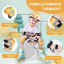 Protecciones para Patinar Niños, Juego de Casco de Bicicleta, Rodilleras, Coderas, Muñequeras, TamañO Ajustable, Equipo Protector Apto para Monopatín, Ciclismo, Mini Bike Riding - Amarillo - Ver 5