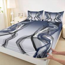 - Juego de sbanas ajustadas de color azul para nios y nias, juego de sbanas abstractas de 16 pulgadas de profundidad con tiras de microfibra suave y transpirable, con 1 funda de almohada - Azul + Individual - Ver 5