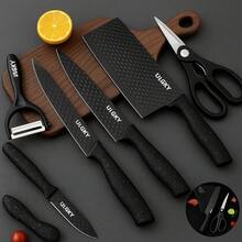 Stainless Steel Knife Set Kit, Sharp, Non-Stick, 6 Pieces, Color - 黑色 - 查看 1
