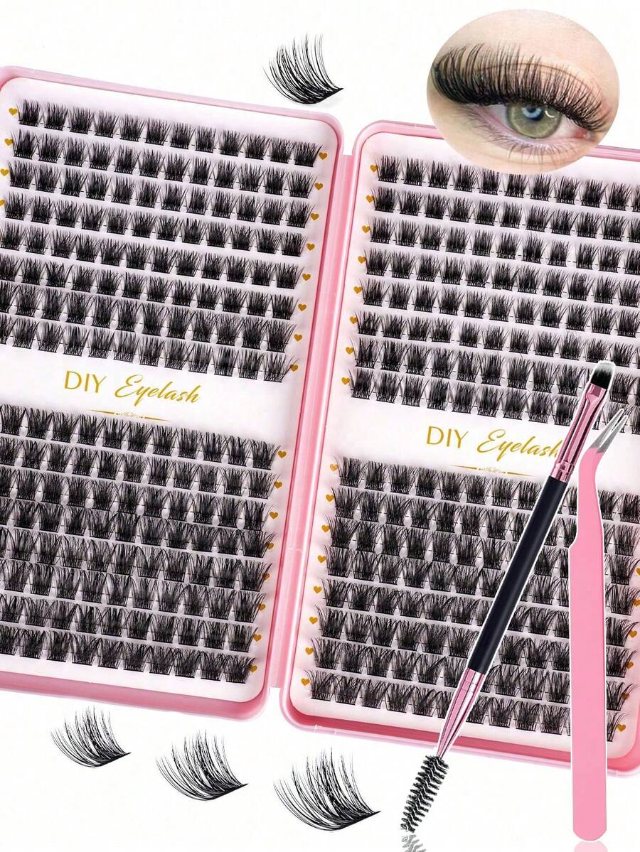 640/384pcs D-Curl Eyelash Cluster, High Capacity DIY Eyelash Extension Kit, Suitable For Beginners, Long-Lasting And Durable, Mixed Single Lash Styles, DIY Eyelash Cluster, Easily Create Charming Eyes At Home, Essential Makeup, Large Capacity Eyelash Set, Suitable For Cosplay, Weddings, Galas, Stage Makeup And More - D - View 1