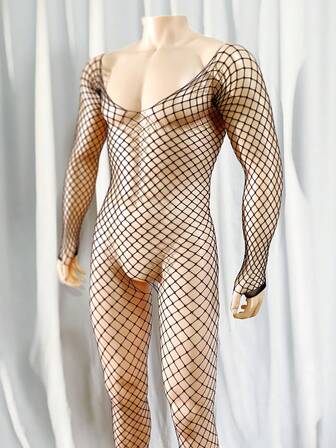 1PC Sexy Lingerie Man Body Stocking See Through Cover Up Hollow Out Bodystocking Without Underwear Valentine's Day Swimwear & Clothing