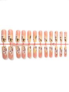 24 piezas Juego de uñas postizas en forma de ataúd, con un estilo liso y un degradado de amarillo brillante a flores con hojas verdes, kit de manicura de cobertura acrílica completa, perfecto para suministros de arte DIY. Incluye un trozo de pegamento de gelatina y una lima de uñas, adecuado para uso diario, fiestas, baile y como regalo.