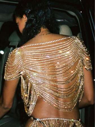 1pc Nightclub Sexy Multi-Layer Tassel Body Chain, Exaggerated Bling Crystal Bikini Top Accessory For Party