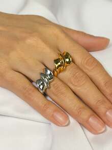 Striking Sculptural Women's Ring Twisted Croissant Fashion Modern Contemporary Suitable For Everyday Life Gold Or Silver Plated High Durability - 銀色 - 查看 3