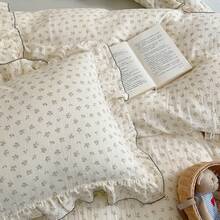 Muslin Duvet Cover With Ruffled Edges, 1 Piece Cotton Comforter Cover 47X59'', Pattern 2-Layer Gauze Bedding, No Quilt Or Pillowcases, Bedroom Essential - 花卉生長 - 查看 4