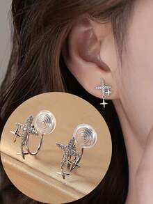 1 对时尚简约四角星方晶锆石铜夹式耳环，适合女士，无需穿孔，高端优雅设计，适合日常佩戴和节日礼物 - 耳夾 - 查看 12