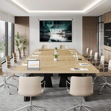 LITTLE TREE Conference Table For 6-8 People, 70.9 Inch Large Office Desk, Rustic Rectangular Meeting Table For Conference Room, Breakroom & Reception - Oak - View 2