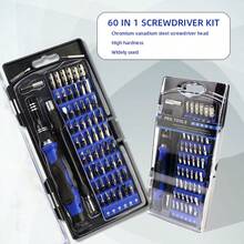 Juego de 60 destornilladores de precisión, kit de destornilladores pequeños, juego de herramientas de reparación con estuche compatible con iPhone, electrónica, consolas de juegos, relojes, tabletas - Azul - Ver 1