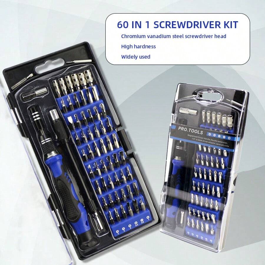 Juego de 60 destornilladores de precisión, kit de destornilladores pequeños, juego de herramientas de reparación con estuche compatible con iPhone, electrónica, consolas de juegos, relojes, tabletas - Azul - Ver 1