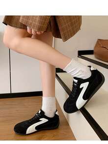 大码女式夏季休闲平底软底拼接户外运动鞋，轻便春秋季学生运动鞋 - 黑色6212 - 查看 4