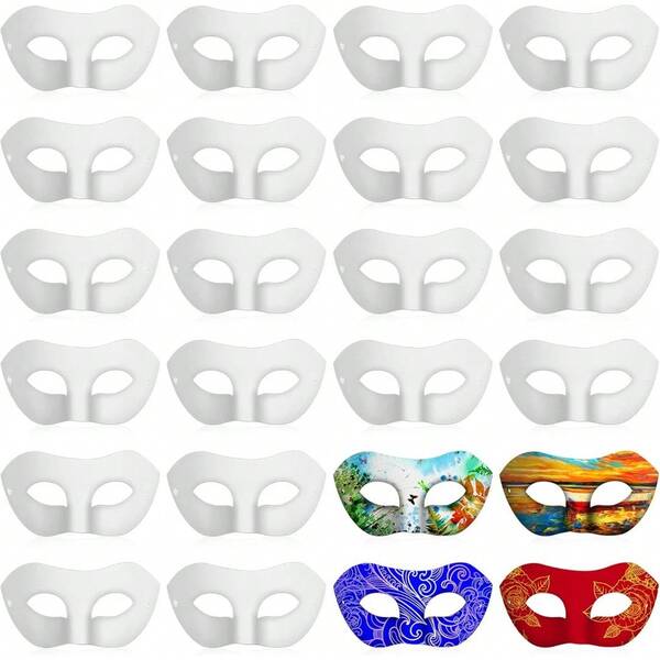 24-Pack Paper Masks, Half-Face White Masquerade Masks, DIY Blank Masks For Carnival, Christmas, And Cosplay Parties (Modern Style)