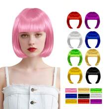 Short Straight Synthetic Wig With Bangs, Suitable For Beginners, Heat Resistant, Applicable For Halloween, Costume Parties, Music Festivals